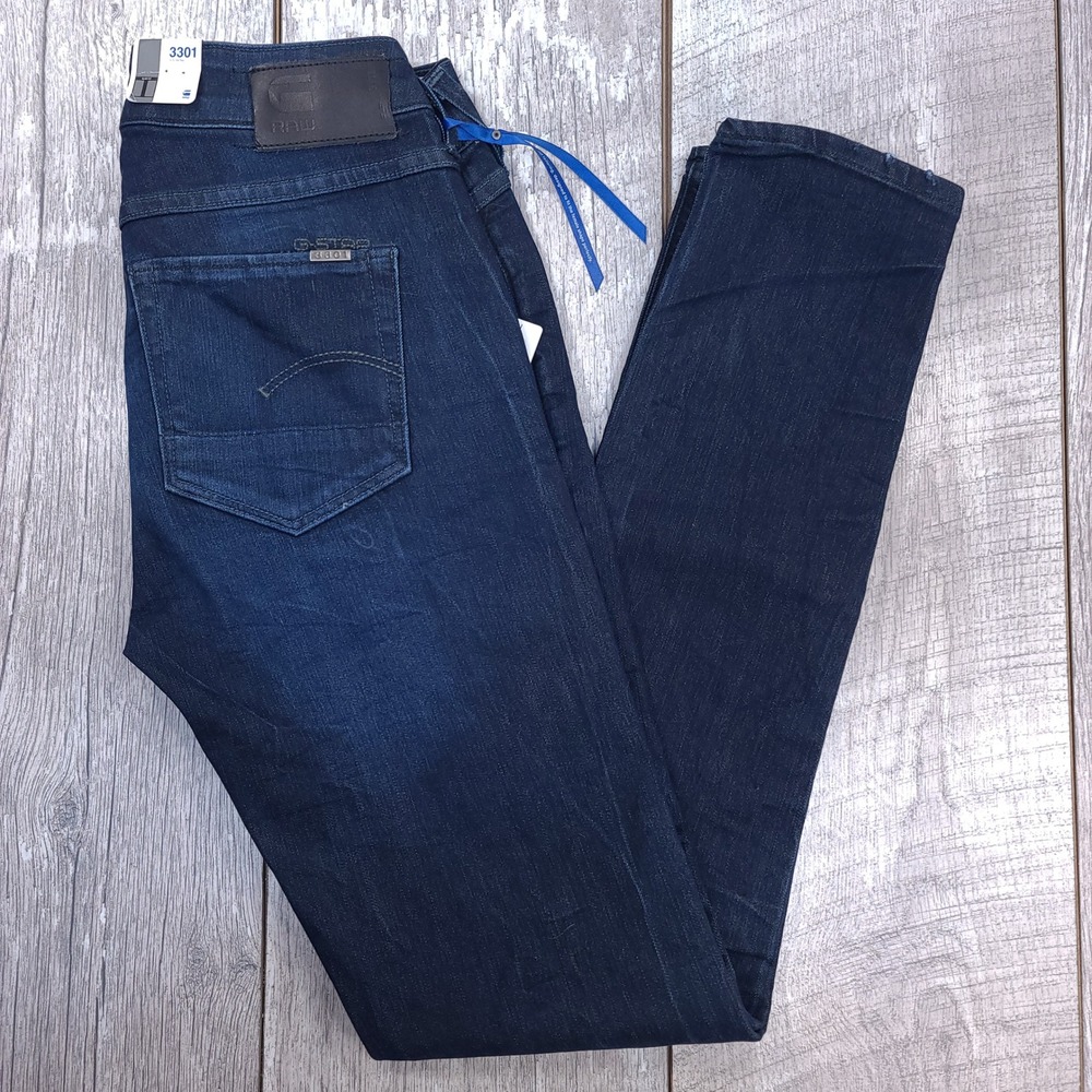 G-Star RAW 3301 Slim Fit Jeans Women 26 Indigo Blue Low Rise Stretch Denim